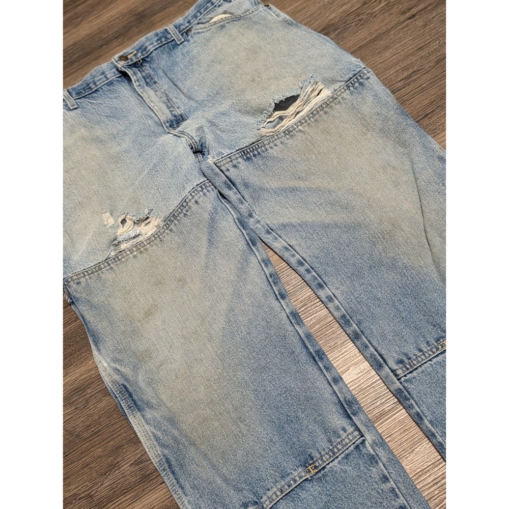 Dickies Mens 38x30 Double Knee Carpenter Jeans Light Wash Distressed Blue Denim - Picture 2 of 8